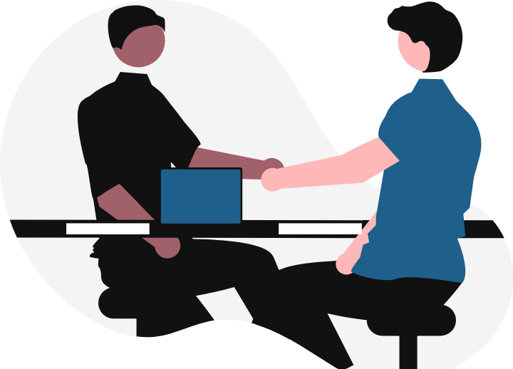 面談でグループ会社の位置づけを確認するイラスト